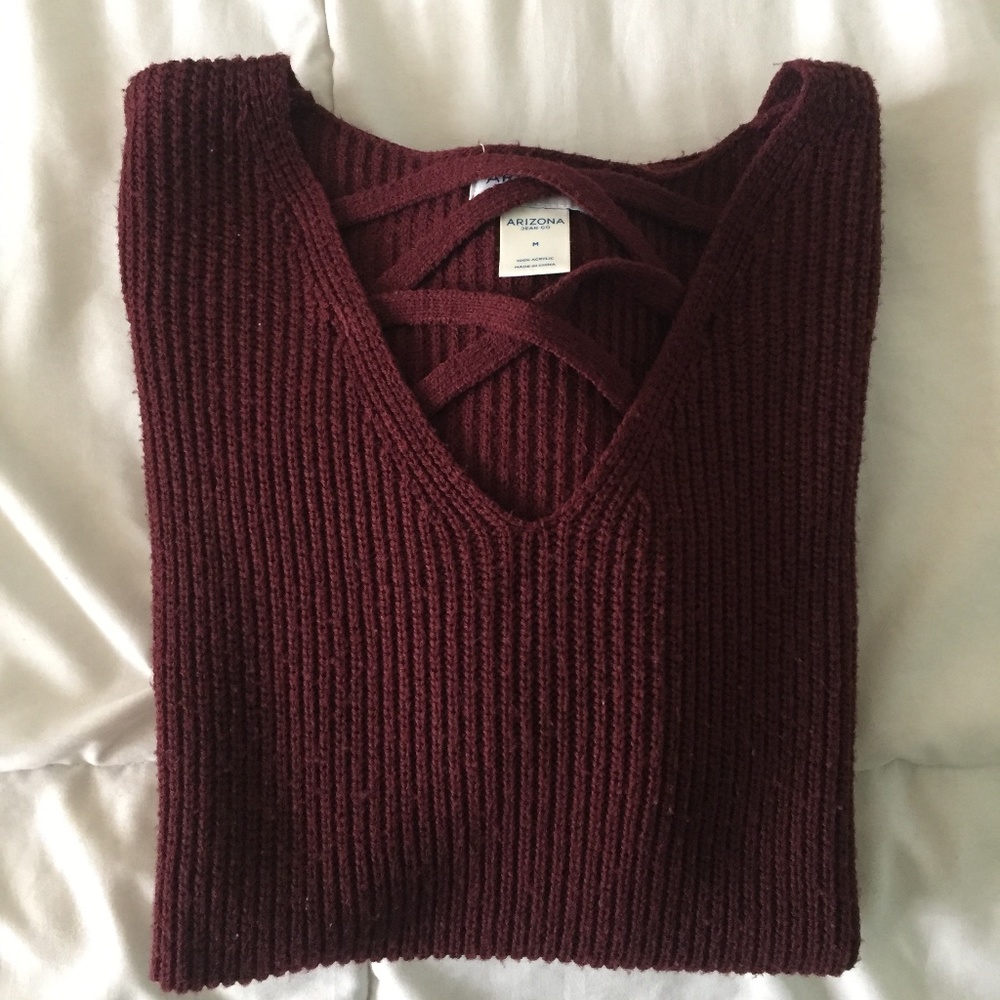 criss cross dark maroon sweater